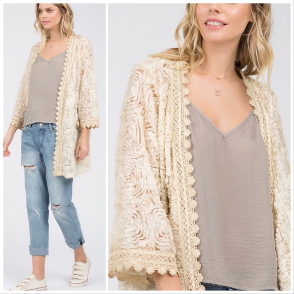 POL Jewel Teal 3D Lace and Crochet Cardigan - Picture 3 of 9